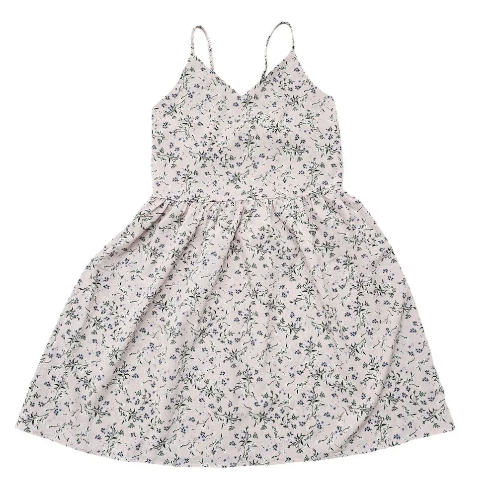 Romwe Balletcore Pink Ditsy Floral V-Neck Above Knee Dress Sz 4/Small